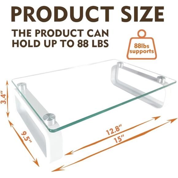 Clear Computer Monitor Stand Riser Multi Media Desktop Stand w/ Tempered Glass - Picture 4 of 7